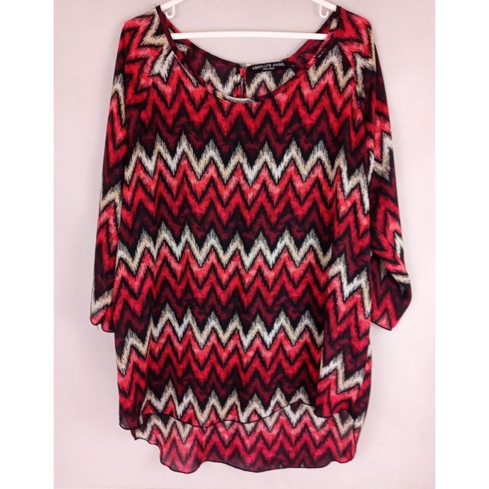 Absolute Angel New York Colorful Chevron Blouse Size XL